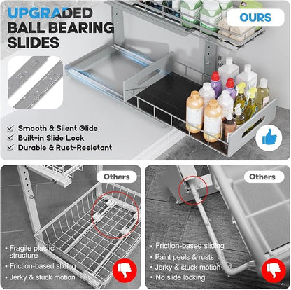 Under Sink Organizer Upgrade To Professional Rails, 2-Tier Dual Pull Out - Image 3