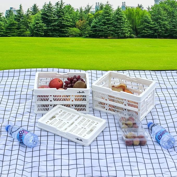 ZHJINGYU Plastic Basket Storage Crates, Collapsible Shopping Basket, Foldable - Image 6
