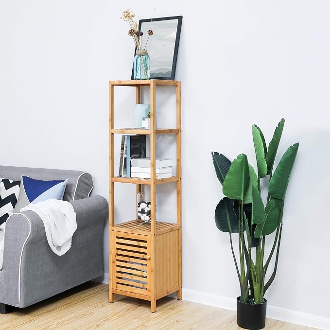 SONGMICS Bamboo Bathroom Storage Floor Cabinet, 4 Tiers Multifunctional Floor - Image 6