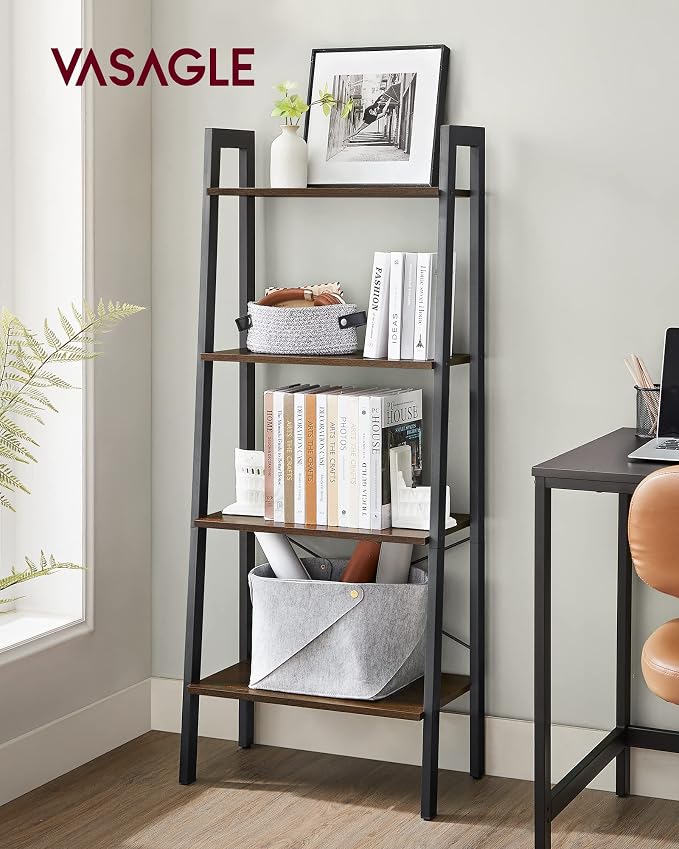 VASAGLE Ladder Shelf, 4-Tier Bookshelf, Storage Rack, Bookcase - Image 2