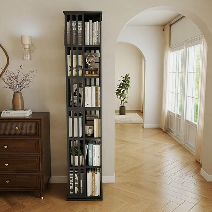 6 Tier Bamboo Rotating Bookshelf Tower, 360 Swivil Bookcase, 74.7in | Easy - Image 8