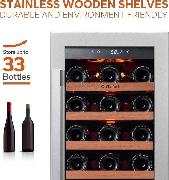 Ca'Lefort 15 Inch Wine Fridge, 33 Bottle Wine Cooler Refrigerator, 40-65°F Wine - Image 4