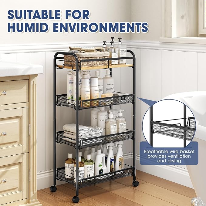 TOOLF 4-Tier Rolling Cart, Metal Utility Cart, Slide Out Storage Cart - Image 5