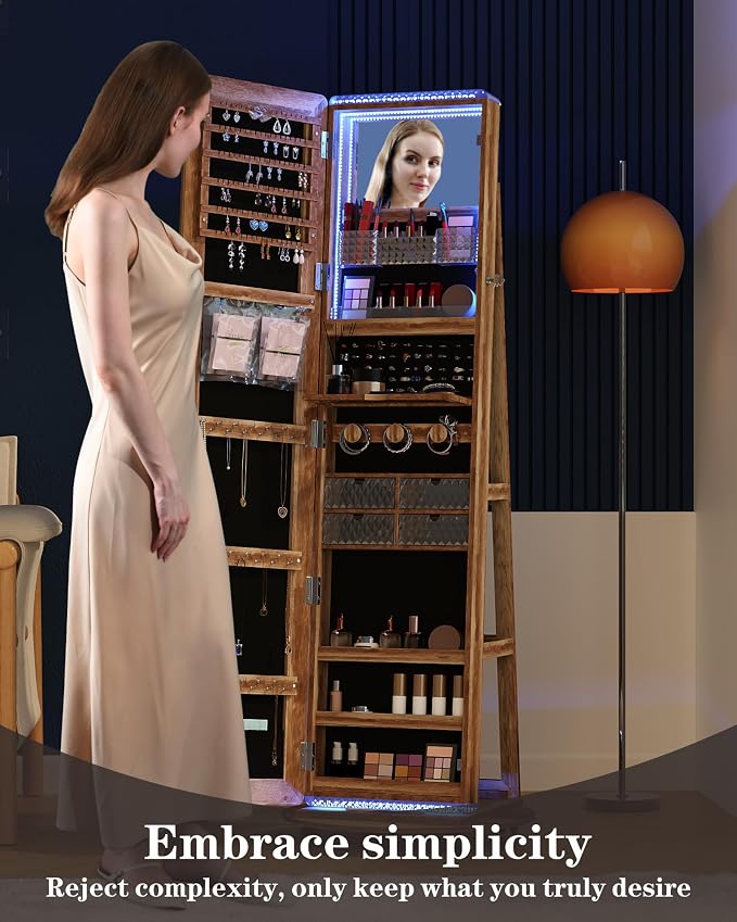 Full Length Mirror with Storage, Standing Mirror Jewelry Cabinet with 3 Color - Image 3
