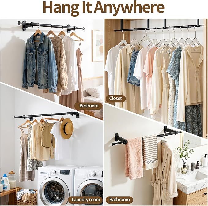 Luxspire Wall Mounted Clothes Rack, Industrial Pipe Clothing Rack, Laundry Room - Image 6