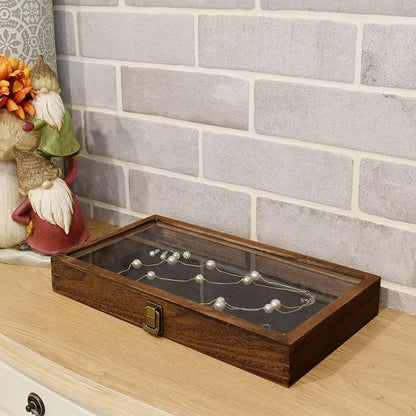 MOOCA 2 Pcs Wooden Jewelry Display Case Tempered Glass Top Lid, Gemstone - Image 7