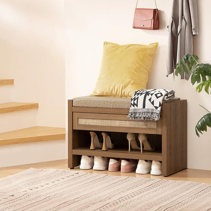SICOTAS Rattan Shoe Bench Entryway Bench - Image 2