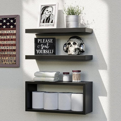RICHER HOUSE 3-Set Black Floating Wall Shelves, Bathroom Shelf Over Toilet | by RicherHouse