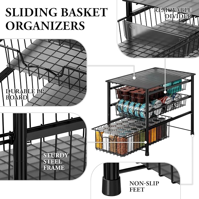 Simple Houseware Stackable 3 Tier Sliding Basket Organizer Drawer - Image 4