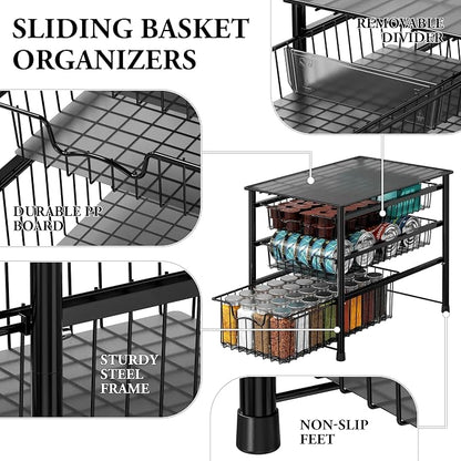 Simple Houseware Stackable 3 Tier Sliding Basket Organizer Drawer - Image 4