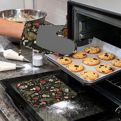 Mushroom Heat-Resistant Silicone Oven Mitts and Pot Holders, Herb Plant Berry - Image 4