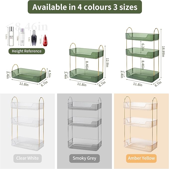 3 Tier Bathroom Organizer Countertop Makeup Perfume Tray Skincare Organizer - Image 2