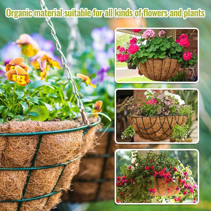 3 Pack 14 Inch Hanging Basket Coco Liners Replacement, 100% Natural Round - Image 5