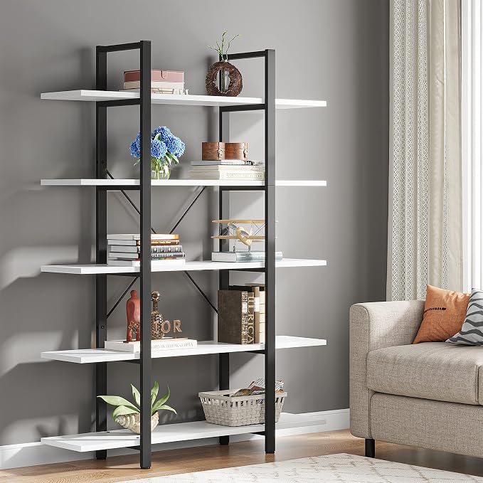 Tribesigns 5-Tier Bookshelf, Vintage Industrial Style Bookcase 72 H x 12 W x - Image 3
