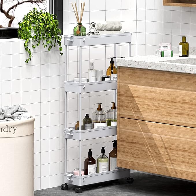 SPACEKEEPER Slim Rolling Storage Cart 4 Tier Bathroom Organizer Mobile Shelving - Image 5