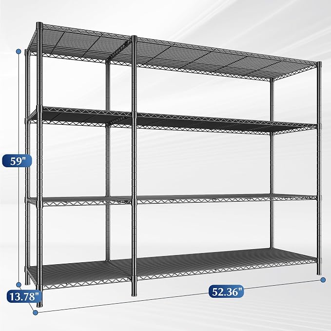 52.4W Wire Shelving Rack, 4Tier Metal Shelving Unit, 1120LBS Heavy Duty Storage - Image 3