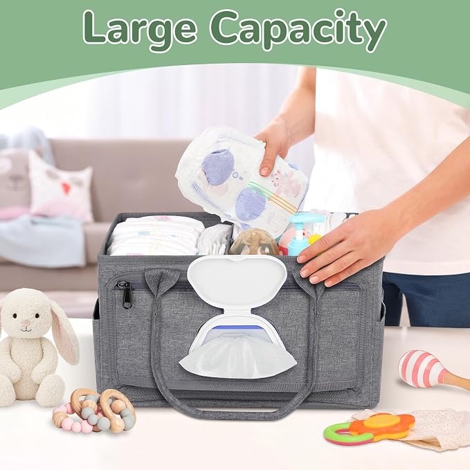 Volnamal Diaper Caddy with Wipe Dispenser One-Handed Access, Portable Car - Image 2