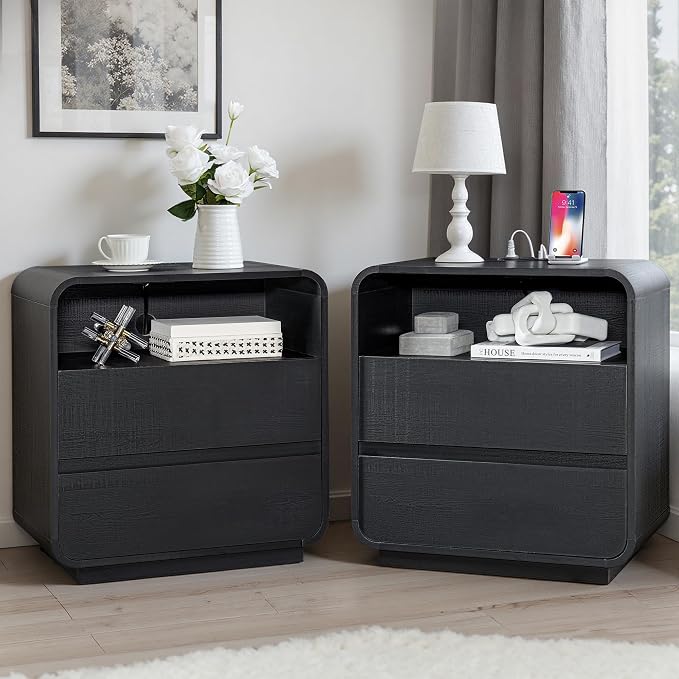 Black Curved Nightstand Set of 2 - Image 9