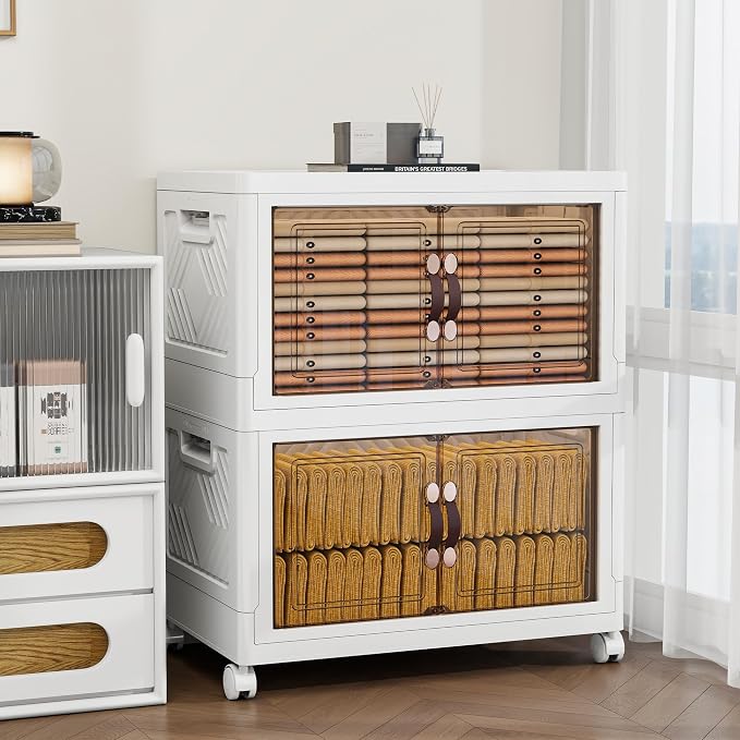 Storage Bins with Lids and Wheels, Collapsible Bathroom Storage Cabinet with - Image 6