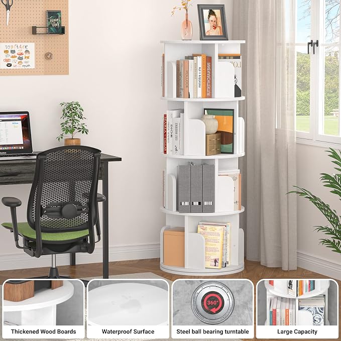 Aheaplus Rotating Bookshelf, Small Corner Bookshelf - Image 4