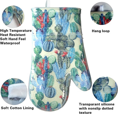 Oven Mitts Set of 2 with Transparent Clear Silicone Shell and Nice Cactus - Image 3