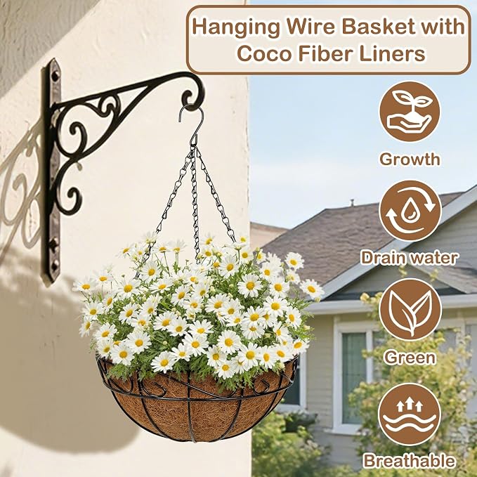 4 Pack 12 inch Metal Hanging Baskets - Image 3