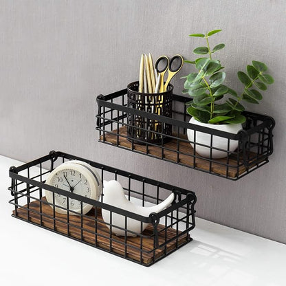MyGift Set of 2 Black Metal Wire Baskets - Image 3