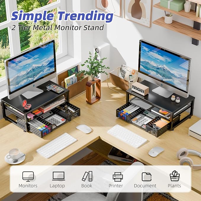 Simple Trending Desk Organizer and Accessories, 2-Tier Computer Monitor Stand - Image 5