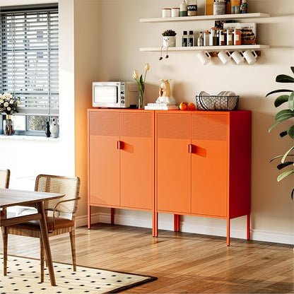 COFaR Orange Metal Storage Cabinet, 47”H Vibrant Coffee Bar & Buffet Sideboard - Image 4