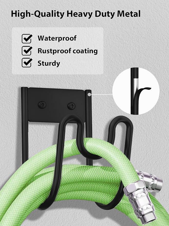 Metal Garden Hose Holder, Wall Mounted Water Hose Hanger, Solid Hose Hook - Image 3