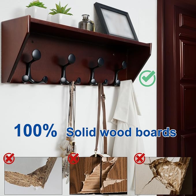 WEBI Wall Shelf with Hooks Underneath, 24” Long Wall Mounted Coat Rack with - Image 4