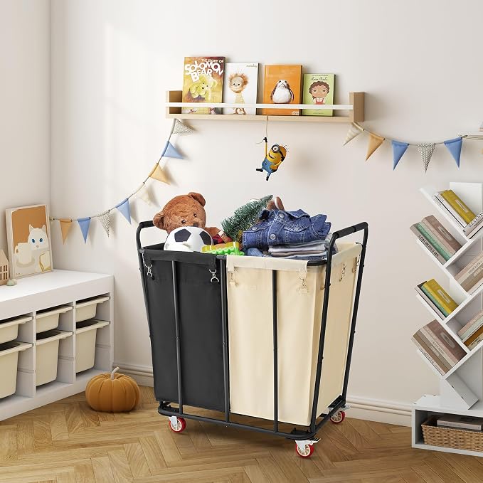Hoctieon 2 Section Laundry Sorter Cart, 400L Rolling Hamper - Image 7