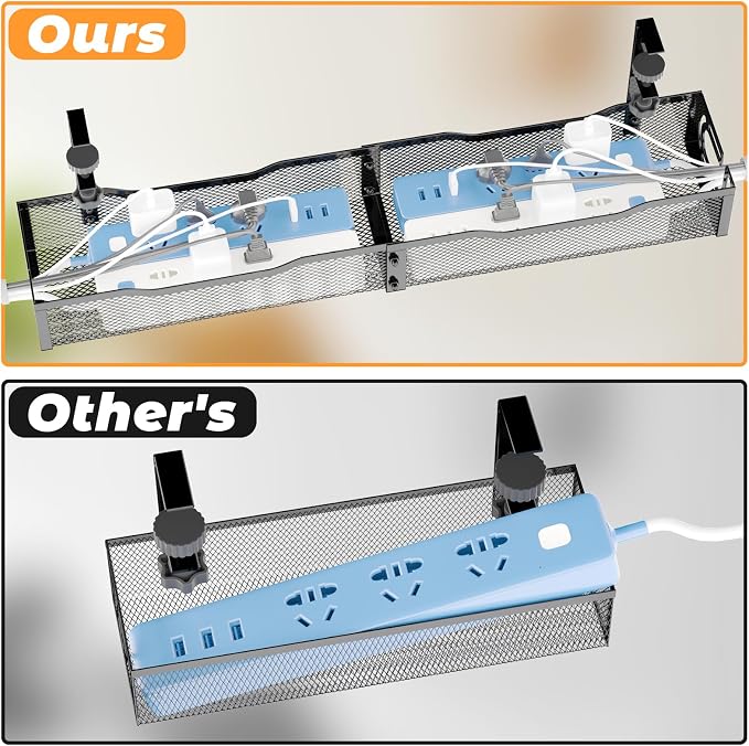 Under Desk Cable Management Tray, No Drill Steel Desk Cable Organizers - Image 2