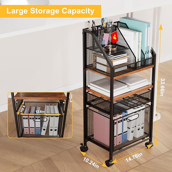 Rolling File Cart with 2 Storage Drawers Multipurpose Book Letter Organizer - Image 6