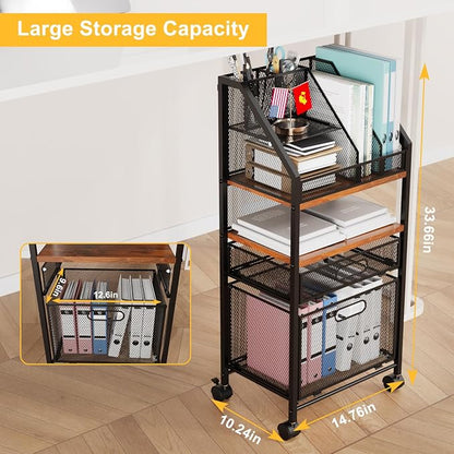 Rolling File Cart with 2 Storage Drawers Multipurpose Book Letter Organizer - Image 6
