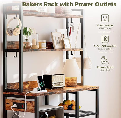 IRONCK Bakers Rack with Cabinet, Kitchen Bakers Rack with Power Outlets - Image 5