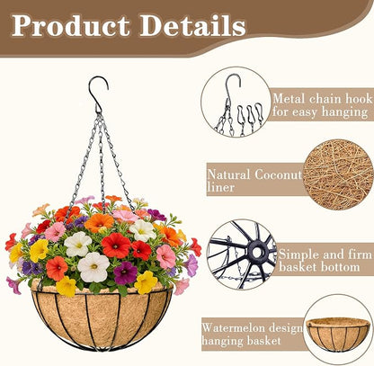 EIMQUVW 2 Pack Black Metal Round Hanging Basket 12 Inch Decorative Outdoor - Image 5