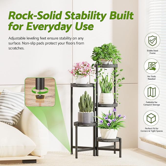 5 Tiered Tall Plant Stand Indoor Outdoor, Metral Plant Shelf - Image 4