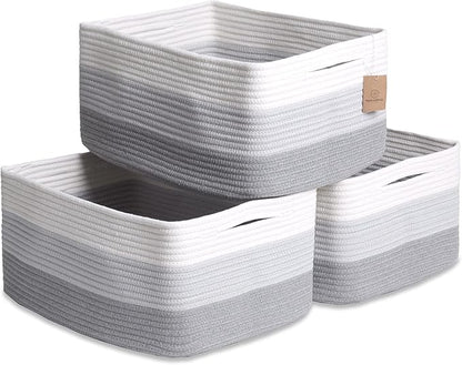 NaturalCozy Storage Baskets 16.8”x13”x7.6” Cotton Rope Woven Baskets by NaturalCozy