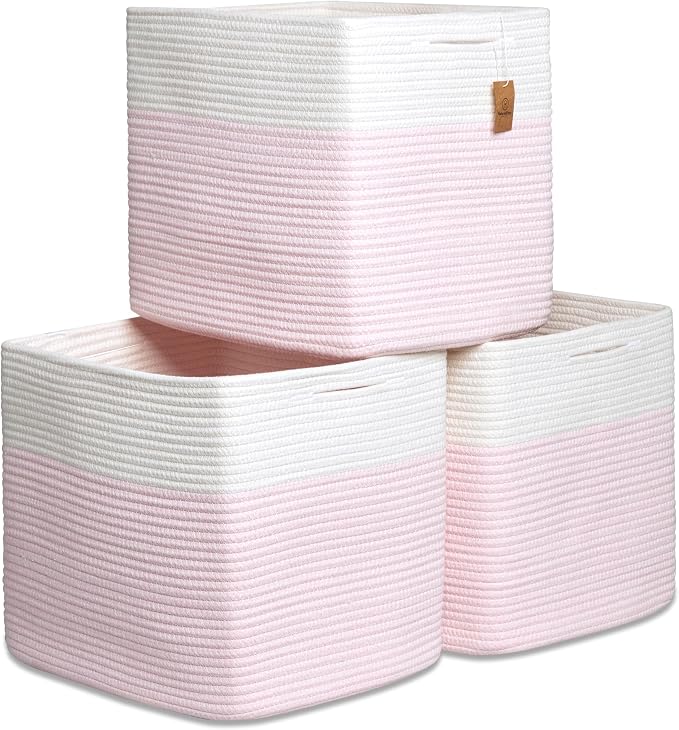 NaturalCozy 13x15x13 Kallax Storage Cubes, 3 Pack | Cotton Rope Cube Storage by NaturalCozy