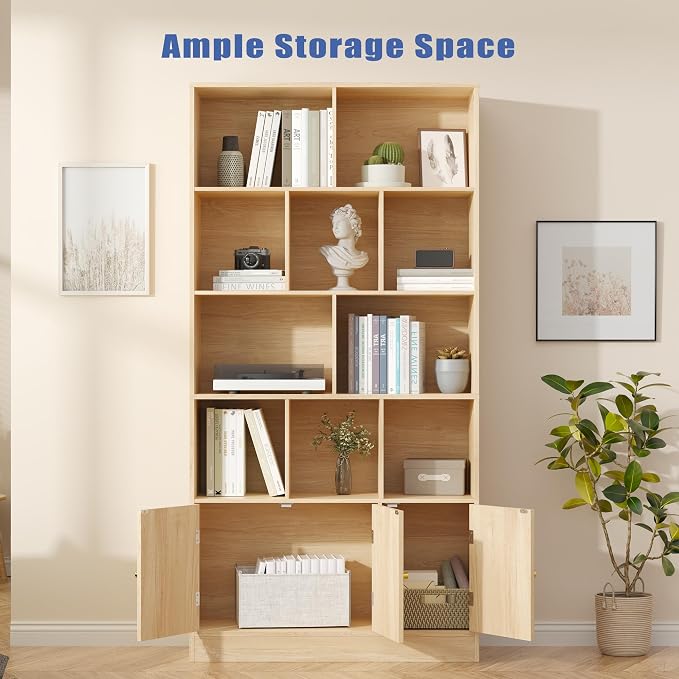 71" Tall Bookshelf with 10 Cubes and 3 Doors, 4-Tier Bookshelf, Open Shelf - Image 4