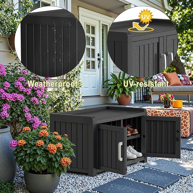 ROJIK Shoe Cabinet Storage Bench Indoor Outdoor, Waterproof UV-Resistant Resin - Image 5