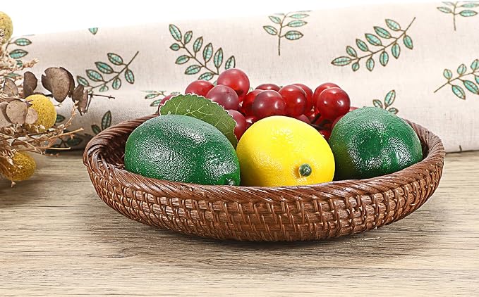 Hipiwe Small Key Basket Bowl for Entryway 7.6" Round Woven Wicker Basket Fruit - Image 6