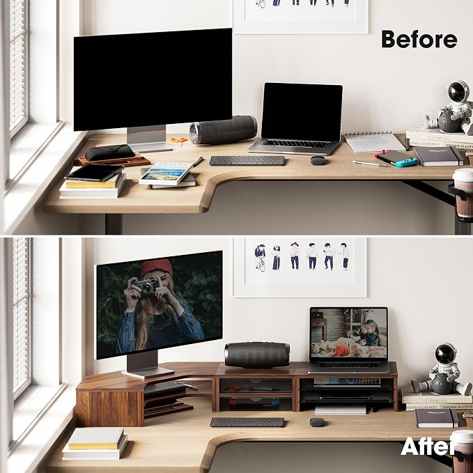 Fenge Dual Monitor Stand, 2-Tier Corner Monitor Riser - Image 7
