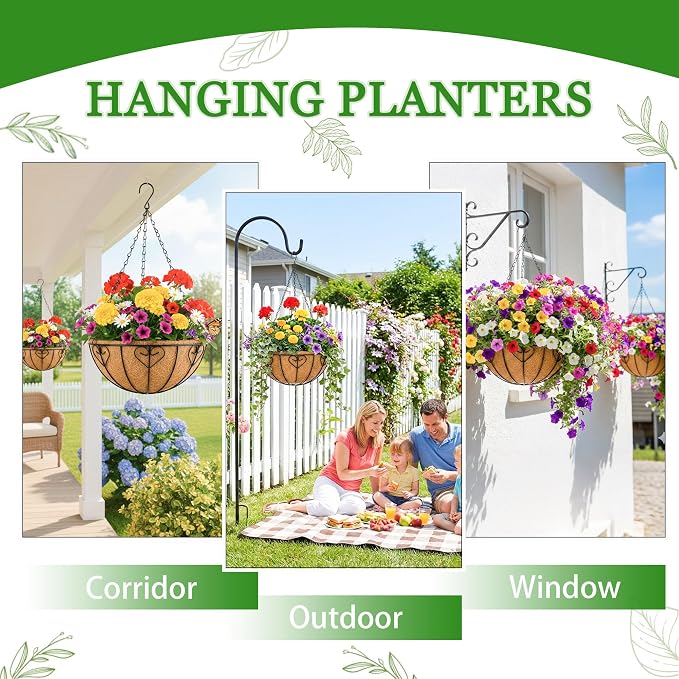 Hanging Planters for Outdoor Plants 4 Pack 14 inch Metal Hanging Flower Basket - Image 7