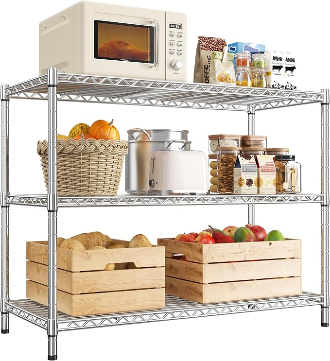 DurayLoly Heavy Duty 3-Tier Metal Shelving Unit, Adjustable Shelves, Chrome | by Durayloly