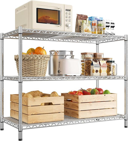 DurayLoly Heavy Duty 3-Tier Metal Shelving Unit, Adjustable Shelves, Chrome | by Durayloly