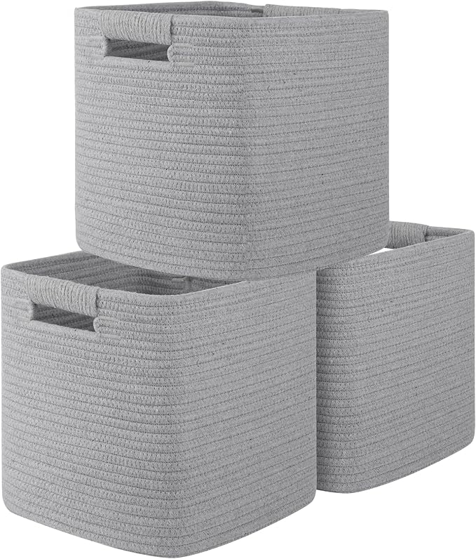 OIAHOMY Storage Cubes 11 Inch Bins-3-Pack, Cotton Rope Woven Baskets by MasterofSpaceOptimization