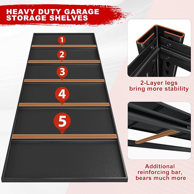 REIBII 84.1" H Garage Shelving, 3500LBS Storage Shelves Heavy Duty, Adjustable - Image 4