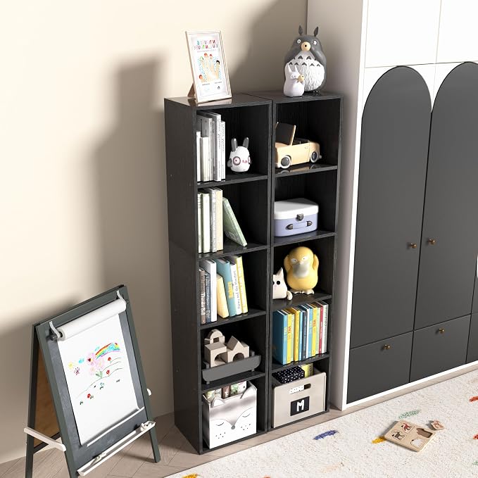 5-Tier Wooden Cube Storage Organizer, 52 Inch Tall Bookcase & Display Shelf - Image 6